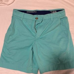 Sea-foam green, 5" inseam Crown & Ivy shorts